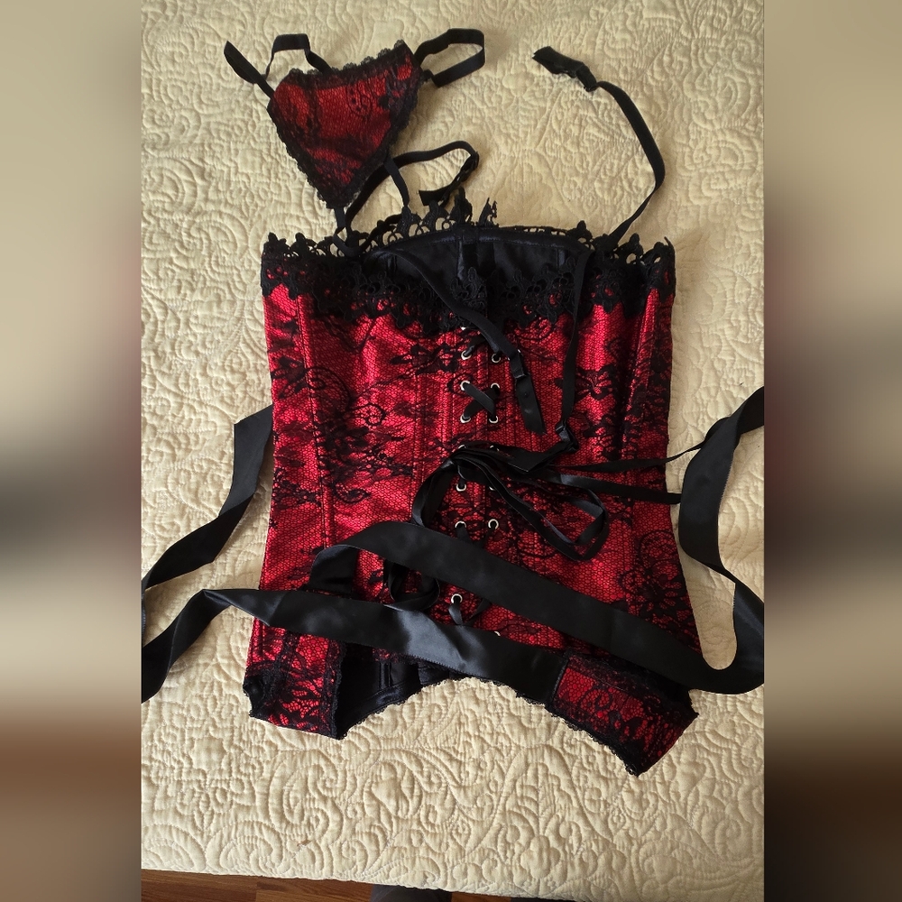 Red and Black Lace Corset Top